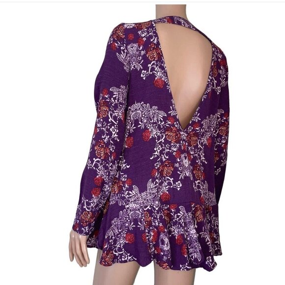 Free People Floral Peplum Ruffled Open Back Mini Dress SMOOTH TALKER FLORAL - Picture 11 of 11